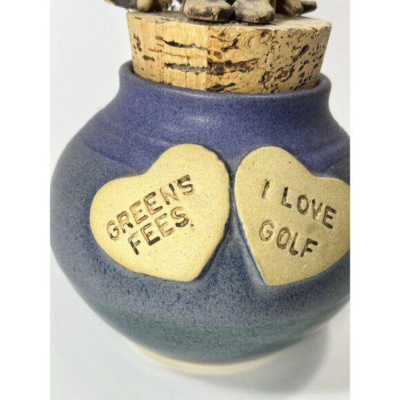 Hand Thrown Pottery Piggy Bank With Gargoyle Green Fees Golfer Gift Marked - Picture 3 of 6
